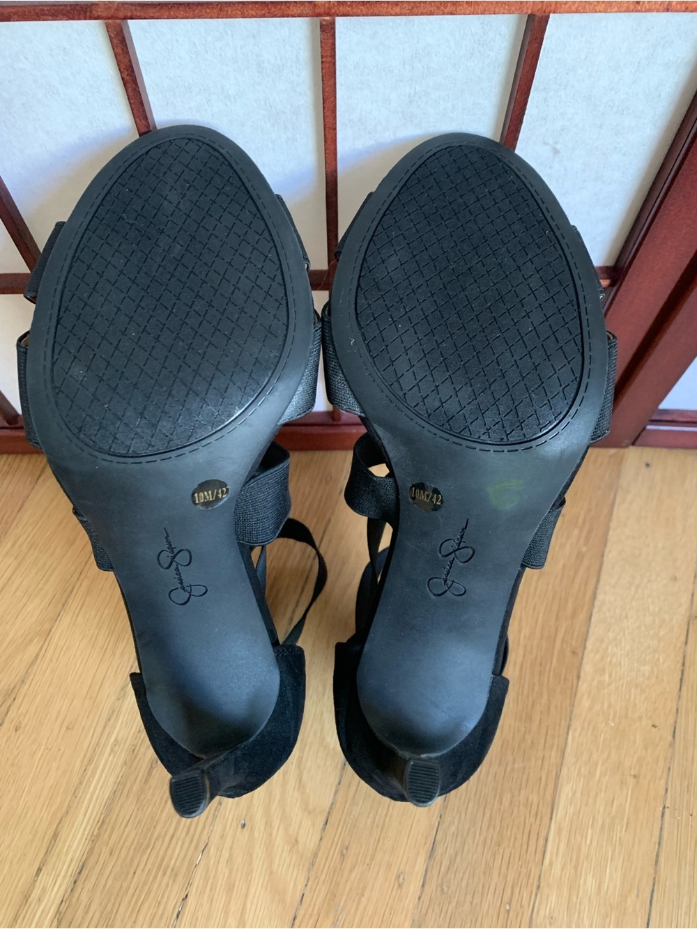 EUC JESSICA SIMPSON JULLRY Black Hi-Heel Back-Zip Elastic-Band Straps Size 10M - Picture 15 of 15